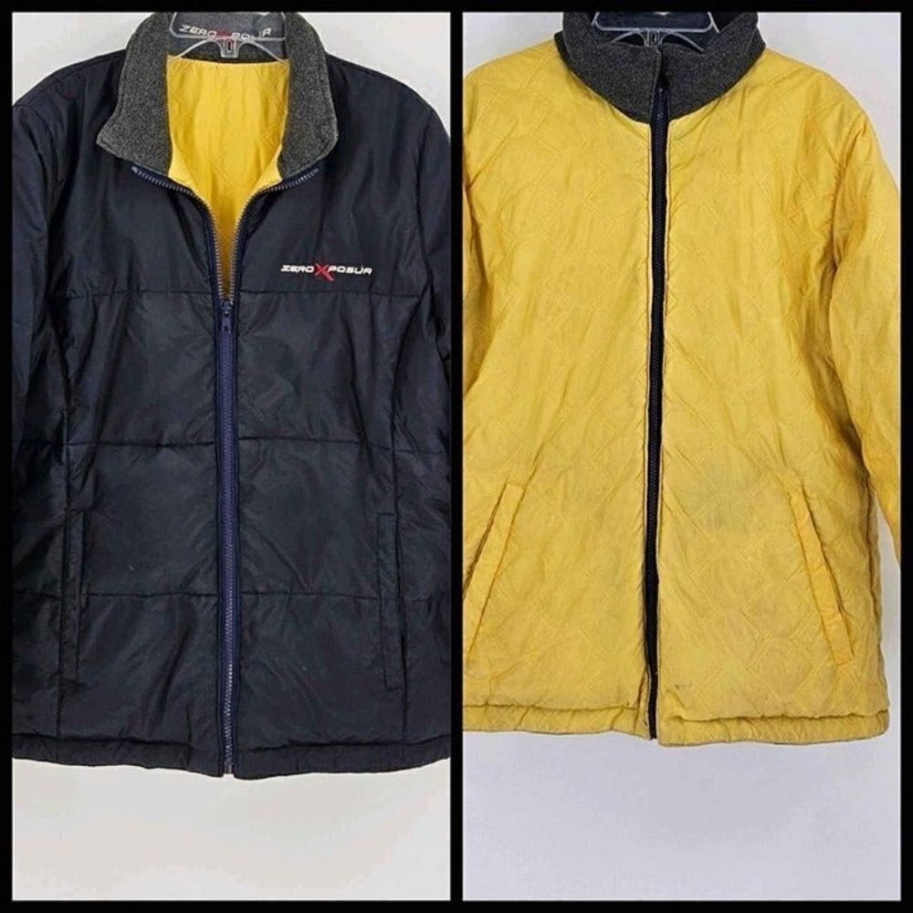 Zeroxposur Mens Reversible Puffer Navy/Yellow Zip Front Jacket with Pockets Sz S